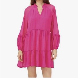 Vince Camuto long sleeve dress hot pink NWT. Feminine modest boho Barbie ballet
